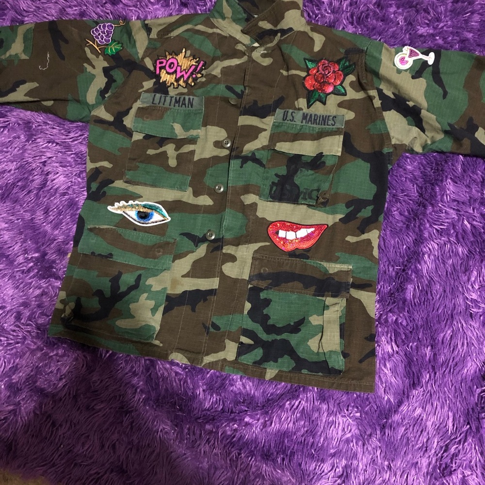 Gentle Use Army Sequin Patchwork Jacket - image 1